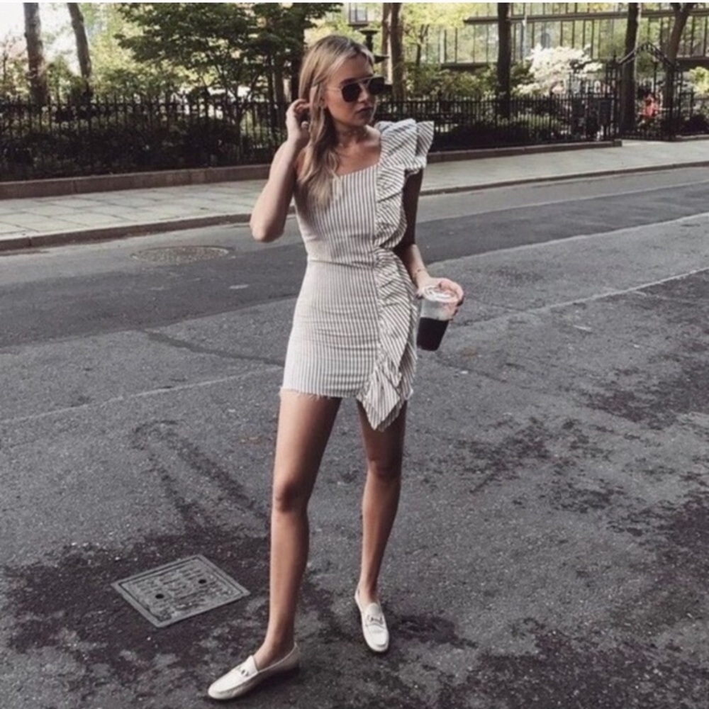 Zara one shoulder striped dress